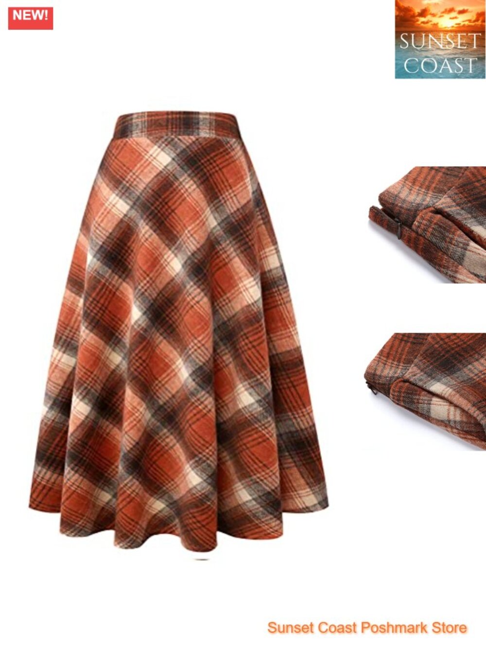 Plaid Wool Blend High Waist A-Line Flared Maxi Skirt